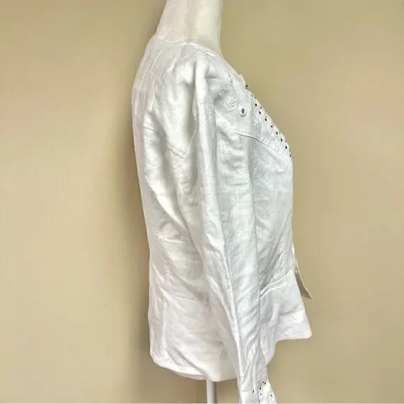 INC white linen embellished jacket. Size M - Picture 8 of 8
